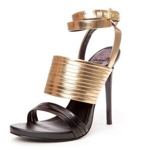 Donald J. Pliner Black & Gold Wrap Around Ankle Strap Platform Heels (Size 8)